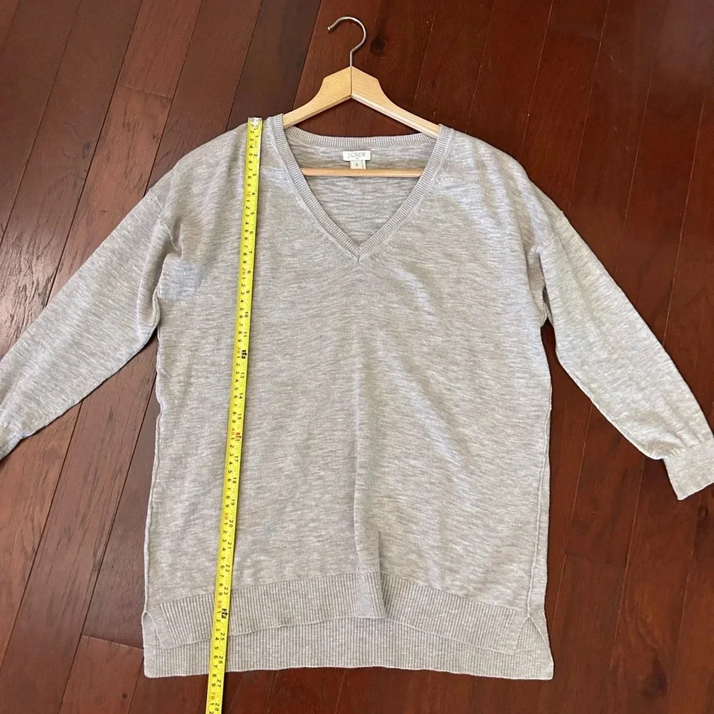 j crew 100% cotton vneck sweater size S 3/4 sleeve beige color excellent cond